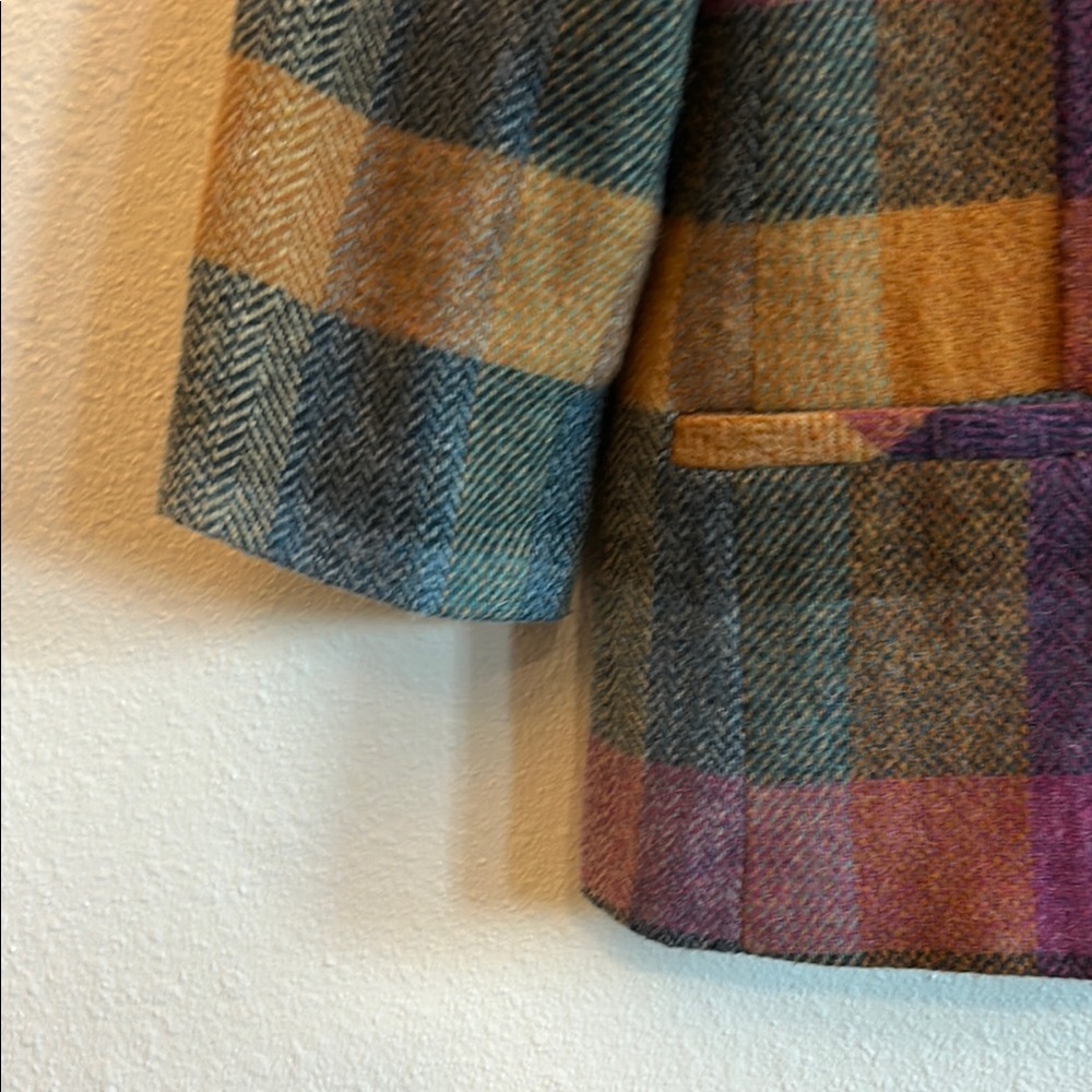 CAbi Multicolor Plaid Wool Blend Blazer in Purple, Mustard, Teal - Picture 4 of 5